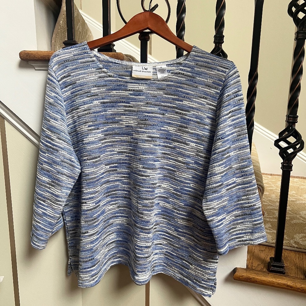 Aflred Dunner Women's Blue Striped Plus Size Pullover Sweater Women's size 2X